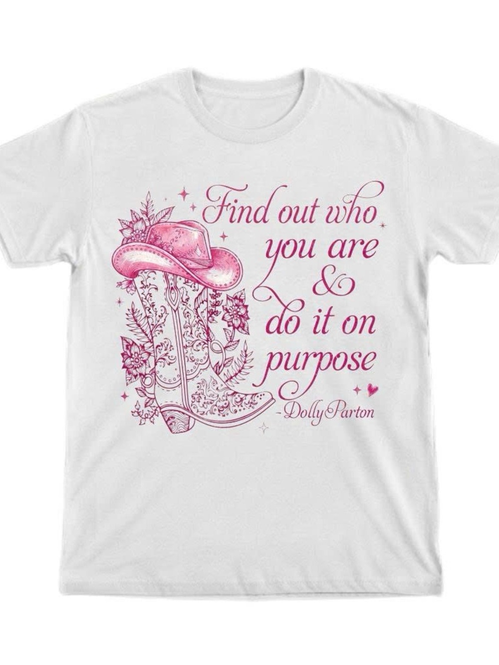 Dolly Parton White Tee with Pink Western Boot Graphic